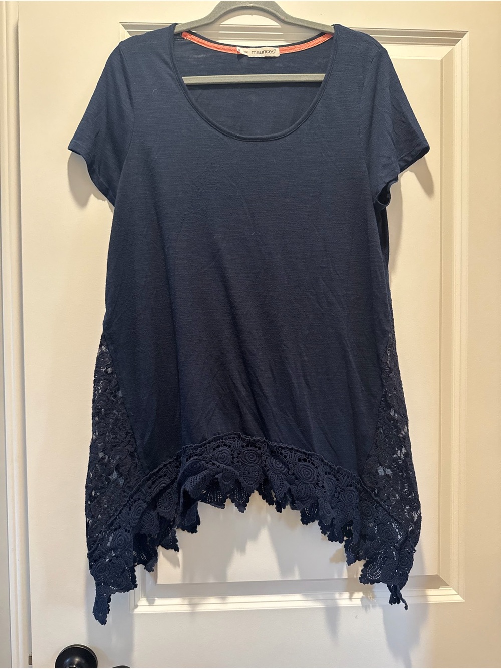 Maurices Navy Scoop Neck Tunic with Crochet Lace Hem